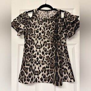 Leopard Print Cold Shoulder Top